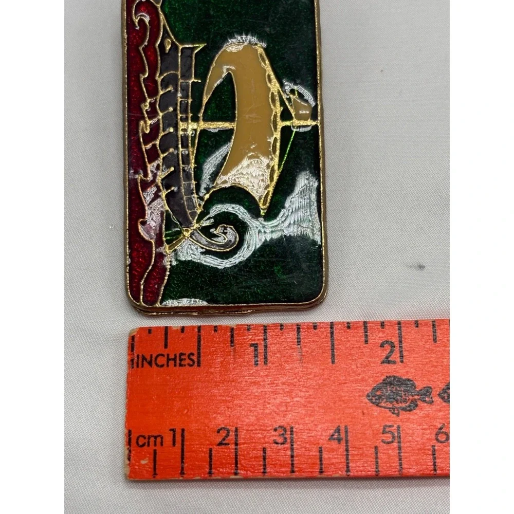 Vintage Cloisonné Brass Paper Money Clip Greek Viking Boat Vintage Enamel 4